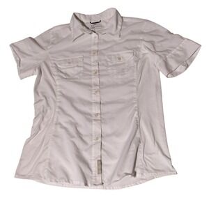 Merrell Women's Large Shirt White Active Outdoor Button Down Roll Tab Short Slee